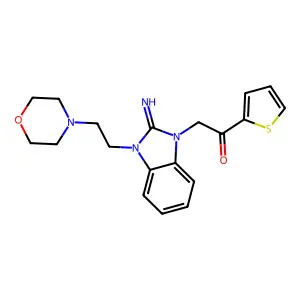 2-[2-Imino-3-(2-morpholin-4-ylethyl)benzimidazol-1-yl]-1-thiophen-2-ylethanone structure