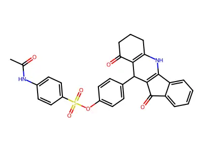 4-(9,11-dioxo-6,7,8,9,10,11-hexahydro-5H-indeno[1,2-b]quinolin-10-yl)phenyl 4-(acetylamino)benzenesulfonate structure