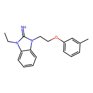 1-ethyl-3-[2-(3-methylphenoxy)ethyl]-1,3-dihydro-2H-benzimidazol-2-imine structure