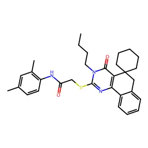 2-[(3-butyl-4-oxo-4,6-dihydro-3H-spiro[benzo[h]quinazoline-5,1'-cyclohexan]-2-yl)sulfanyl]-N-(2,4-dimethylphenyl)acetamide structure