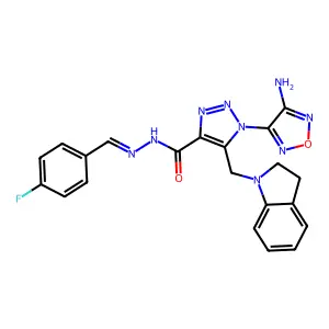 1-(4-Amino-1,2,5-oxadiazol-3-yl)-5-[(2,3-dihydro-1H-indol-1-yl)methyl]-1H-1,2,3-triazole-4-carboxylic acid 2-[(4-fluorophenyl)methylene]hydrazide structure