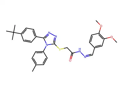 2-[[5-(4-tert-butylphenyl)-4-(4-methylphenyl)-1,2,4-triazol-3-yl]sulfanyl]-N-[(E)-(3,4-dimethoxyphenyl)methylideneamino]acetamide structure