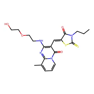 2-{[2-(2-hydroxyethoxy)ethyl]amino}-9-methyl-3-[(Z)-(4-oxo-3-propyl-2-thioxo-1,3-thiazolidin-5-ylidene)methyl]-4H-pyrido[1,2-a]pyrimidin-4-one structure