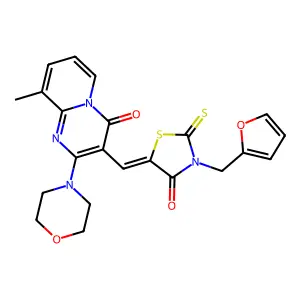 3-{(Z)-[3-(furan-2-ylmethyl)-4-oxo-2-thioxo-1,3-thiazolidin-5-ylidene]methyl}-9-methyl-2-(morpholin-4-yl)-4H-pyrido[1,2-a]pyrimidin-4-one structure