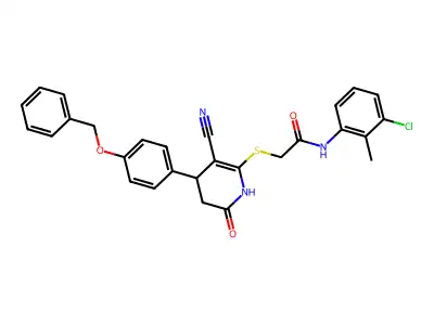 2-({4-[4-(benzyloxy)phenyl]-3-cyano-6-oxo-1,4,5,6-tetrahydropyridin-2-yl}sulfanyl)-N-(3-chloro-2-methylphenyl)acetamide structure