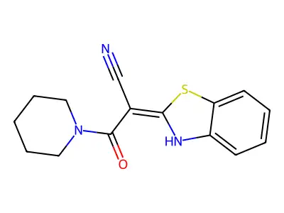 (E)-2-(benzo[d]thiazol-2(3H)-ylidene)-3-oxo-3-(piperidin-1-yl)propanenitrile structure