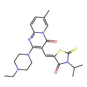 2-(4-ethyl-1-piperazinyl)-3-[(Z)-(3-isopropyl-4-oxo-2-thioxo-1,3-thiazolidin-5-ylidene)methyl]-7-methyl-4H-pyrido[1,2-a]pyrimidin-4-one structure