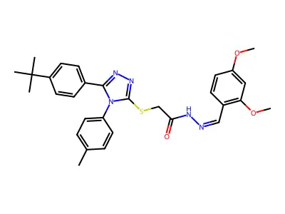 2-[[5-(4-tert-butylphenyl)-4-(4-methylphenyl)-1,2,4-triazol-3-yl]sulfanyl]-N-[(E)-(2,4-dimethoxyphenyl)methylideneamino]acetamide structure