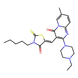 2-(4-ethylpiperazin-1-yl)-7-methyl-3-[(Z)-(4-oxo-3-pentyl-2-thioxo-1,3-thiazolidin-5-ylidene)methyl]-4H-pyrido[1,2-a]pyrimidin-4-one structure