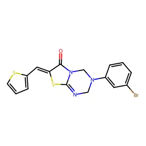 (7Z)-3-(3-bromophenyl)-7-(thiophen-2-ylmethylidene)-2,4-dihydro-[1,3]thiazolo[3,2-a][1,3,5]triazin-6-one structure