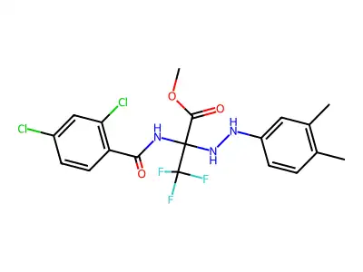 methyl 2-[(2,4-dichlorobenzoyl)amino]-2-[2-(3,4-dimethylphenyl)hydrazinyl]-3,3,3-trifluoropropanoate structure