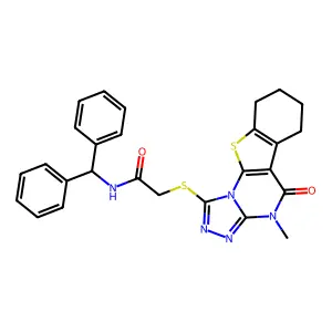 N-benzhydryl-2-((4-methyl-5-oxo-4,5,6,7,8,9-hexahydrobenzo[4,5]thieno[3,2-e][1,2,4]triazolo[4,3-a]pyrimidin-1-yl)thio)acetamide structure