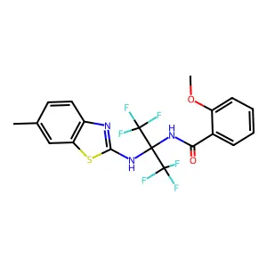 2-Methoxy-N-[2,2,2-trifluoro-1-[(6-methyl-1,3-benzothiazol-2-yl)amino]-1-(trifluoromethyl)ethyl]benzamide structure