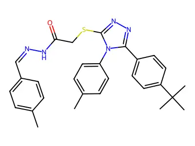 2-[[5-(4-tert-butylphenyl)-4-(4-methylphenyl)-1,2,4-triazol-3-yl]sulfanyl]-N-[(E)-(4-methylphenyl)methylideneamino]acetamide structure
