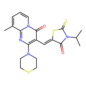 9-methyl-3-{(Z)-[4-oxo-3-(propan-2-yl)-2-thioxo-1,3-thiazolidin-5-ylidene]methyl}-2-(thiomorpholin-4-yl)-4H-pyrido[1,2-a]pyrimidin-4-one structure