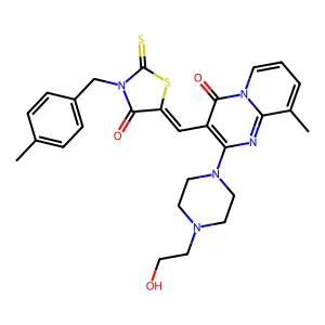 2-[4-(2-hydroxyethyl)piperazin-1-yl]-9-methyl-3-{(Z)-[3-(4-methylbenzyl)-4-oxo-2-thioxo-1,3-thiazolidin-5-ylidene]methyl}-4H-pyrido[1,2-a]pyrimidin-4-one structure
