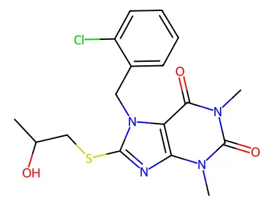 7-(2-chlorobenzyl)-8-((2-hydroxypropyl)thio)-1,3-dimethyl-1H-purine-2,6(3H,7H)-dione structure