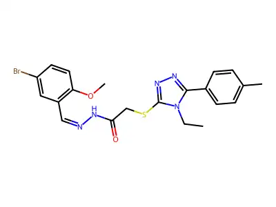 N-[(E)-(5-bromo-2-methoxyphenyl)methylideneamino]-2-[[4-ethyl-5-(4-methylphenyl)-1,2,4-triazol-3-yl]sulfanyl]acetamide structure