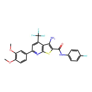 3-amino-6-(3,4-dimethoxyphenyl)-N-(4-fluorophenyl)-4-(trifluoromethyl)thieno[2,3-b]pyridine-2-carboxamide structure