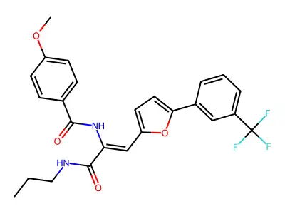 4-methoxy-N-[(1Z)-3-oxo-3-(propylamino)-1-{5-[3-(trifluoromethyl)phenyl]furan-2-yl}prop-1-en-2-yl]benzamide structure