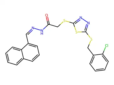 2-[[5-[(2-chlorophenyl)methylsulfanyl]-1,3,4-thiadiazol-2-yl]sulfanyl]-N-[(E)-naphthalen-1-ylmethylideneamino]acetamide structure