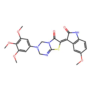 (7Z)-7-(5-methoxy-2-oxo-1,2-dihydro-3H-indol-3-ylidene)-3-(3,4,5-trimethoxyphenyl)-3,4-dihydro-2H-[1,3]thiazolo[3,2-a][1,3,5]triazin-6(7H)-one structure