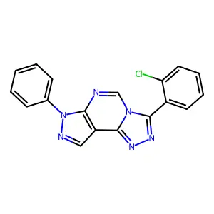 3-(2-chlorophenyl)-7-phenyl-7H-pyrazolo[4,3-e][1,2,4]triazolo[4,3-c]pyrimidine structure