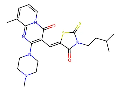 9-methyl-3-{(Z)-[3-(3-methylbutyl)-4-oxo-2-thioxo-1,3-thiazolidin-5-ylidene]methyl}-2-(4-methylpiperazin-1-yl)-4H-pyrido[1,2-a]pyrimidin-4-one structure