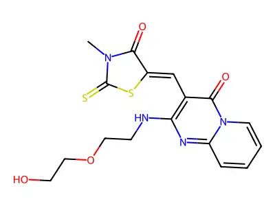 (Z)-5-((2-((2-(2-hydroxyethoxy)ethyl)amino)-4-oxo-4H-pyrido[1,2-a]pyrimidin-3-yl)methylene)-3-methyl-2-thioxothiazolidin-4-one structure