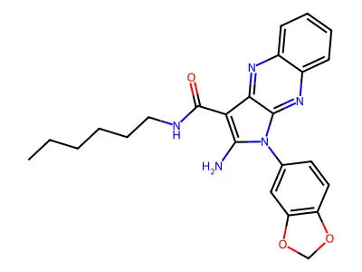 2-amino-1-(1,3-benzodioxol-5-yl)-N-hexyl-1H-pyrrolo[2,3-b]quinoxaline-3-carboxamide structure