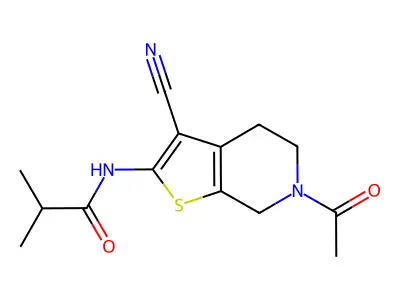 N-(6-acetyl-3-cyano-4,5,6,7-tetrahydrothieno[2,3-c]pyridin-2-yl)isobutyramide structure