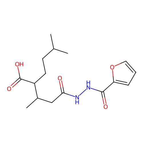 2-(4-(2-(Furan-2-carbonyl)hydrazinyl)-4-oxobutan-2-yl)-5-methylhexanoic acid structure