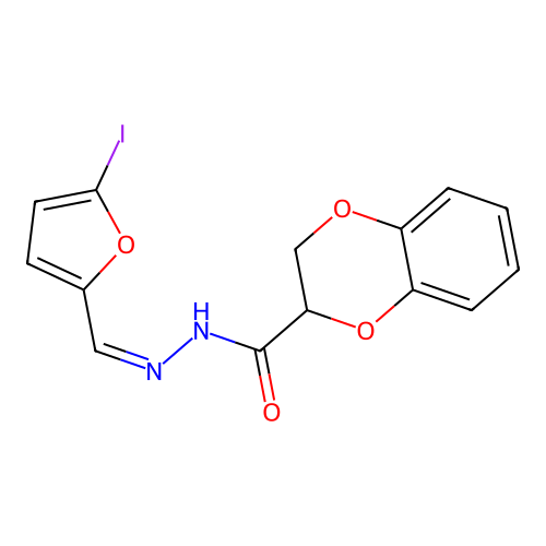 (Z)-N'-((5-iodofuran-2-yl)methylene)-2,3-dihydrobenzo[b][1,4]dioxine-2-carbohydrazide structure