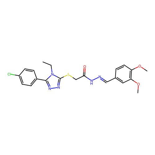 2-{[5-(4-chlorophenyl)-4-ethyl-4H-1,2,4-triazol-3-yl]sulfanyl}-N'-[(E)-(3,4-dimethoxyphenyl)methylidene]acetohydrazide structure
