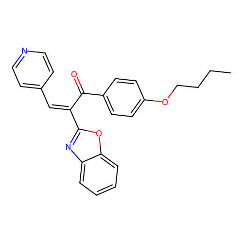 (2Z)-2-benzoxazol-2-yl-1-(4-butoxyphenyl)-3-(4-pyridyl)prop-2-en-1-one structure