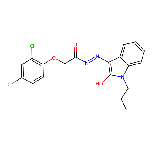 2-(2,4-dichlorophenoxy)-N'-[(3Z)-2-oxo-1-propyl-1,2-dihydro-3H-indol-3-ylidene]acetohydrazide structure