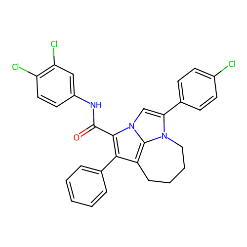 4-(4-chlorophenyl)-N-(3,4-dichlorophenyl)-1-phenyl-5,6,7,8-tetrahydro-2a,4a-diazacyclopenta[cd]azulene-2-carboxamide structure