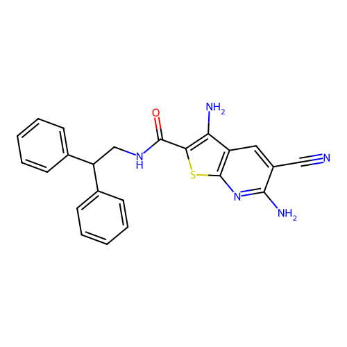 3,6-diamino-5-cyano-N-(2,2-diphenylethyl)thieno[2,3-b]pyridine-2-carboxamide structure