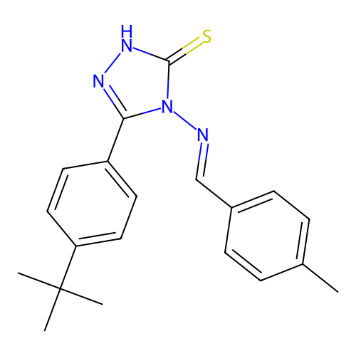 (E)-5-(4-(tert-butyl)phenyl)-4-((4-methylbenzylidene)amino)-4H-1,2,4-triazole-3-thiol structure