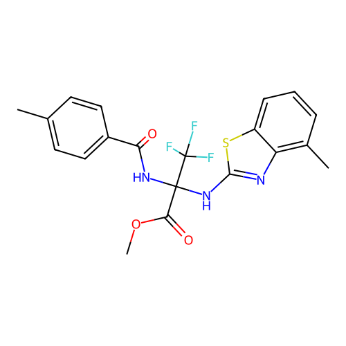 methyl 3,3,3-trifluoro-2-[(4-methyl-1,3-benzothiazol-2-yl)amino]-2-[(4-methylbenzoyl)amino]propanoate structure