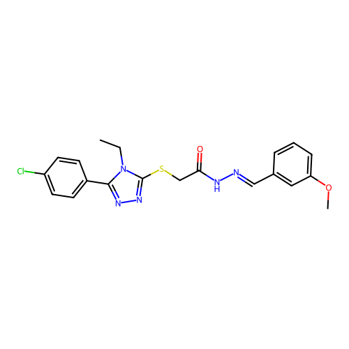 2-{[5-(4-chlorophenyl)-4-ethyl-4H-1,2,4-triazol-3-yl]sulfanyl}-N'-[(E)-(3-methoxyphenyl)methylidene]acetohydrazide structure