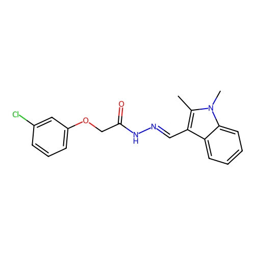 2-(3-chlorophenoxy)-N'-[(E)-(1,2-dimethyl-1H-indol-3-yl)methylidene]acetohydrazide structure