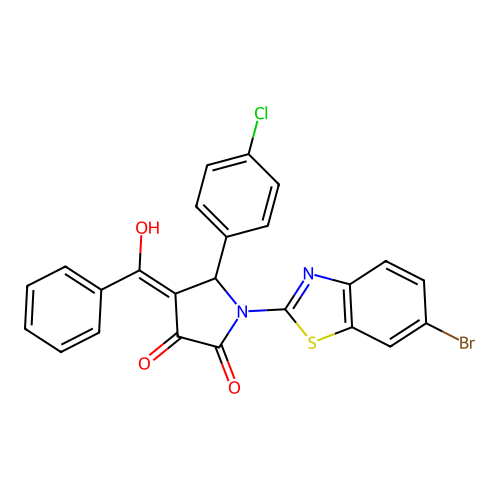 (4E)-1-(6-bromo-1,3-benzothiazol-2-yl)-5-(4-chlorophenyl)-4-[hydroxy(phenyl)methylidene]pyrrolidine-2,3-dione structure