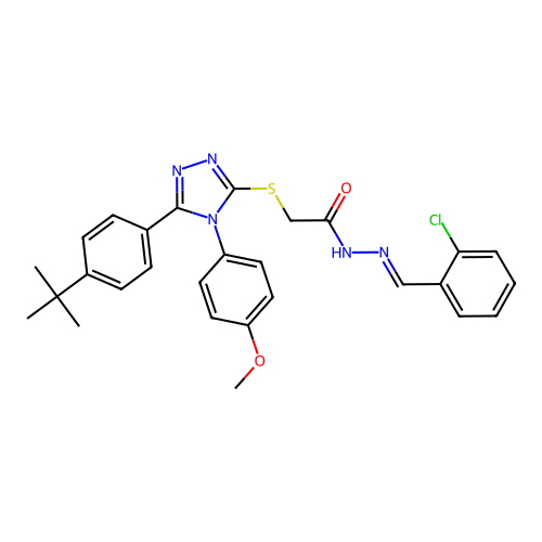 2-{[5-(4-tert-butylphenyl)-4-(4-methoxyphenyl)-4H-1,2,4-triazol-3-yl]sulfanyl}-N'-[(E)-(2-chlorophenyl)methylidene]acetohydrazide structure
