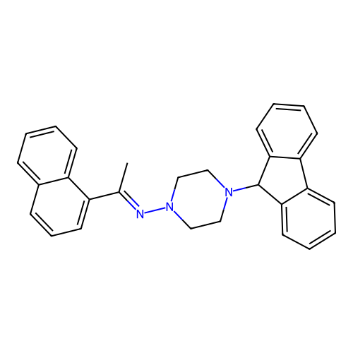 4-(9H-fluoren-9-yl)-N-[(1E)-1-(naphthalen-1-yl)ethylidene]piperazin-1-amine structure
