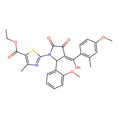 ethyl 2-{3-hydroxy-4-[(4-methoxy-2-methylphenyl)carbonyl]-5-(2-methoxyphenyl)-2-oxo-2,5-dihydro-1H-pyrrol-1-yl}-4-methyl-1,3-thiazole-5-carboxylate structure