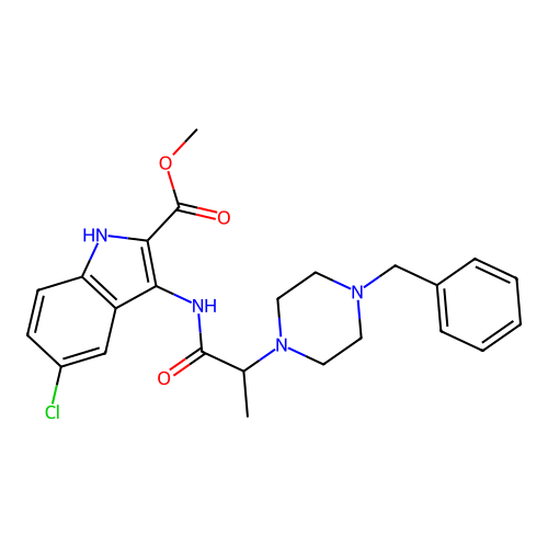 Methyl 3-[2-(4-benzylpiperazin-1-yl)propanoylamino]-5-chloro-1H-indole-2-carboxylate structure