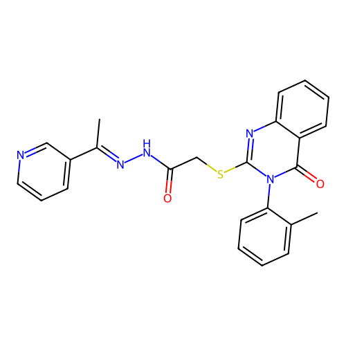 2-{[3-(2-methylphenyl)-4-oxo-3,4-dihydroquinazolin-2-yl]sulfanyl}-N'-[(1E)-1-(pyridin-3-yl)ethylidene]acetohydrazide structure