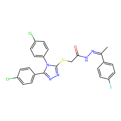 (Z)-2-((4,5-bis(4-chlorophenyl)-4H-1,2,4-triazol-3-yl)thio)-N'-(1-(4-fluorophenyl)ethylidene)acetohydrazide structure