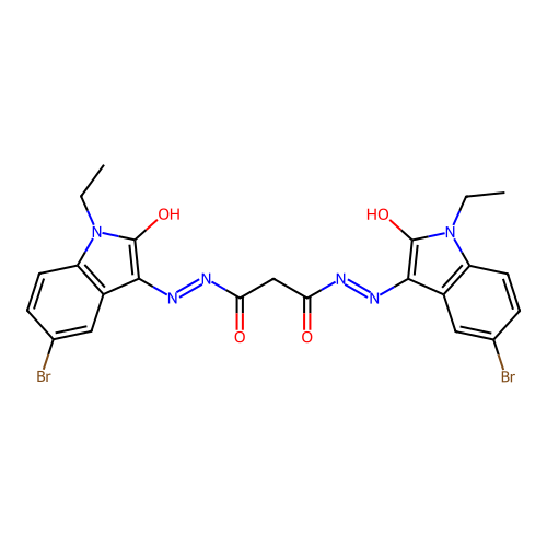 (N'1Z,N'3E)-N'1,N'3-bis(5-bromo-1-ethyl-2-oxoindolin-3-ylidene)malonohydrazide structure